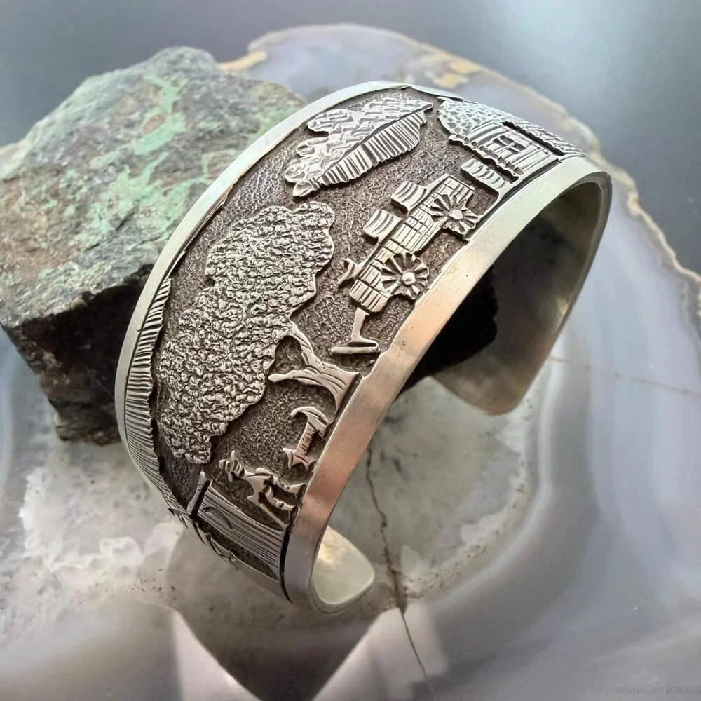 Alex Becenti Native American Sterling Village Life Storyteller Unisex Bracelet